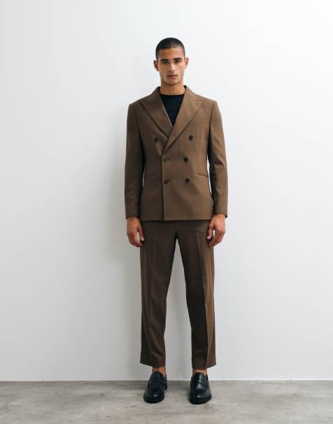 ASOS DESIGN relaxed tapered fit suit pants in brown - view 1