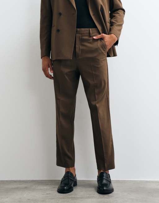 ASOS DESIGN relaxed tapered fit suit pants in brown, 2 of 5