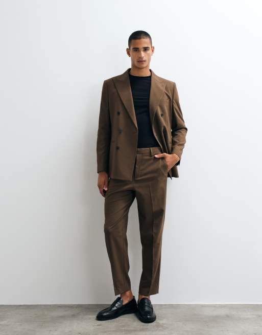 ASOS DESIGN relaxed tapered fit suit pants in brown, 3 of 5