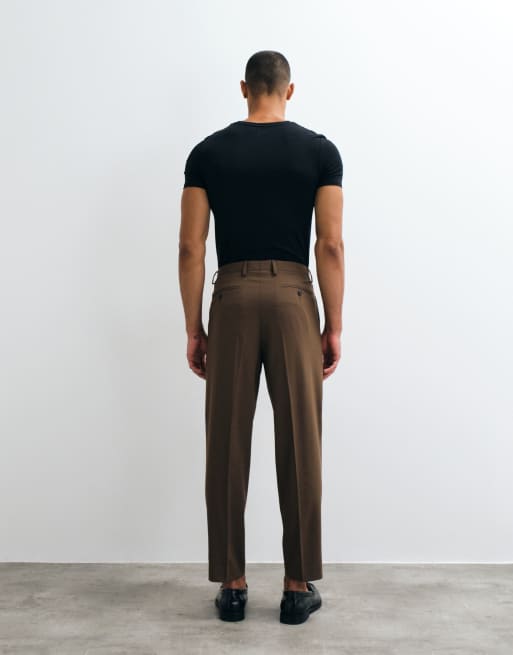 ASOS DESIGN relaxed tapered fit suit pants in brown, 5 of 5