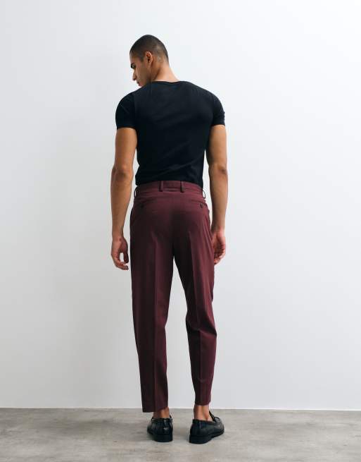 ASOS DESIGN relaxed tapered fit suit pants in burgundy, 5 of 5