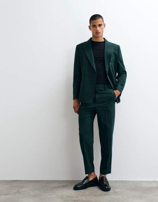 ASOS DESIGN relaxed tapered fit suit pants in dark green, 3 of 5