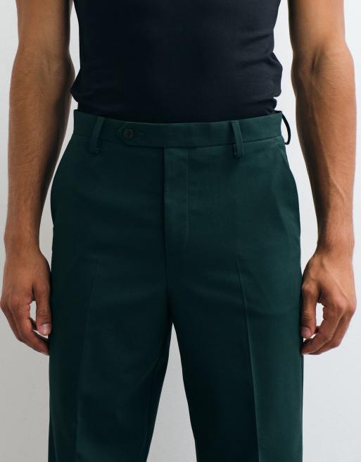 ASOS DESIGN relaxed tapered fit suit pants in dark green, 4 of 5