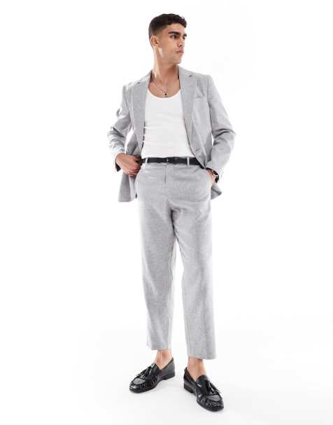 ASOS DESIGN relaxed tapered fit suit pants with linen and cotton in grey - view 1
