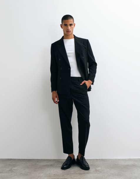 ASOS DESIGN relaxed tapered fit suit trousers in black - view 1