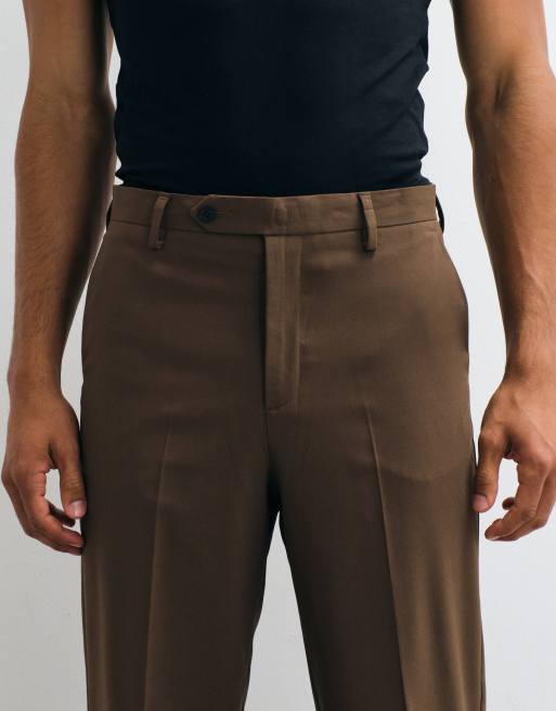 ASOS DESIGN relaxed tapered fit suit trousers in brown, 4 of 5