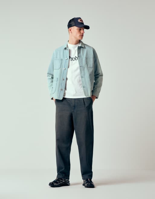 ASOS DESIGN relaxed tapered jeans in dark wash blue with pleats, 2 of 12
