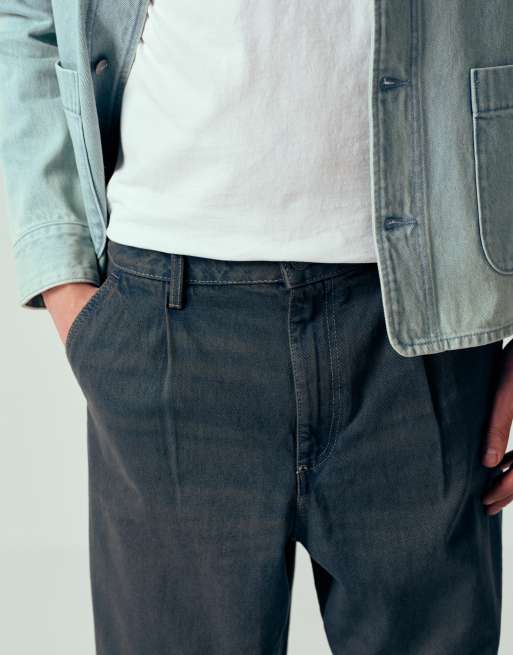 ASOS DESIGN relaxed tapered jeans in dark wash blue with pleats, 4 of 12
