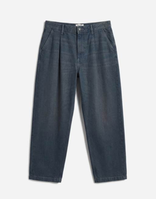 ASOS DESIGN relaxed tapered jeans in dark wash blue with pleats, 6 of 12