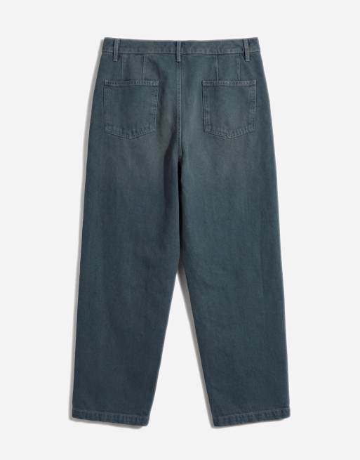 ASOS DESIGN relaxed tapered jeans in dark wash blue with pleats, 7 of 12