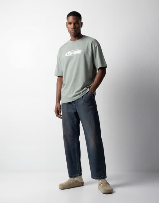 ASOS DESIGN relaxed tapered jeans in dark wash blue with pleats, 9 of 12