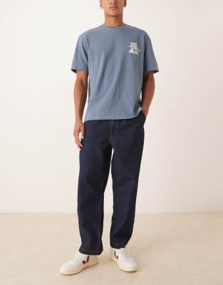 relaxed tapered jeans in raw wash-Blue
