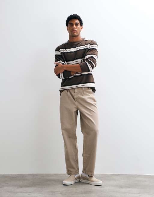 ASOS DESIGN relaxed tapered jeans in washed beige with pleats, 3 of 5