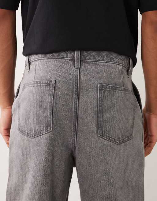 ASOS DESIGN relaxed tapered jeans in washed black with stripes, 4 of 5