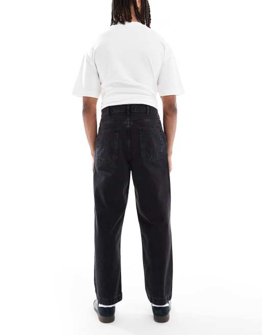 ASOS DESIGN relaxed tapered jeans in washed black