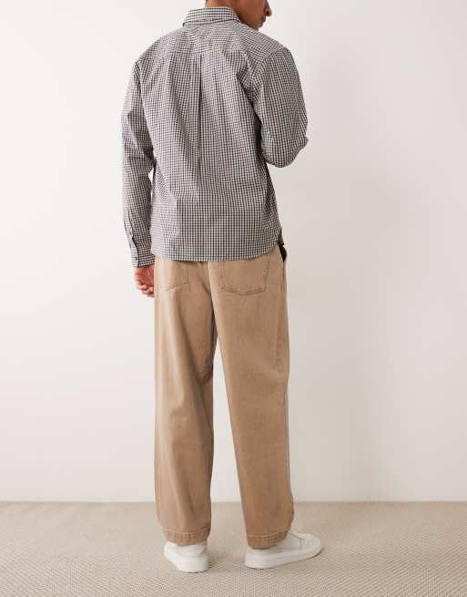 ASOS DESIGN relaxed tapered jeans in washed brown with pleats, 2 of 5