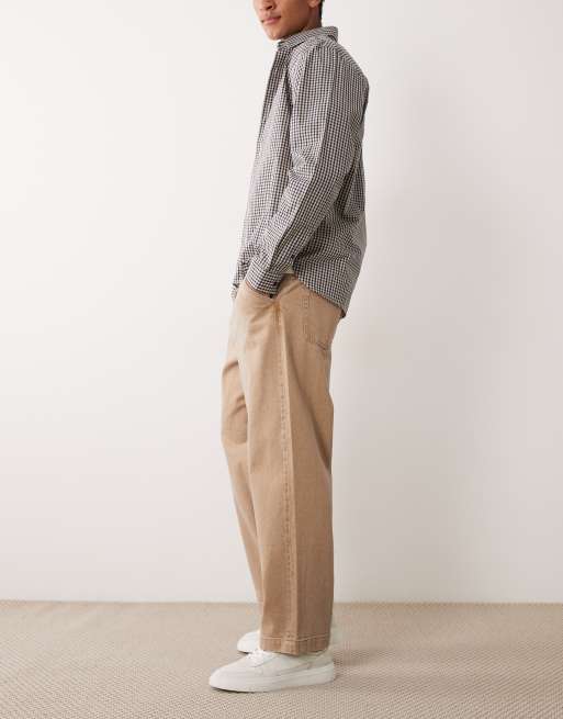 ASOS DESIGN relaxed tapered jeans in washed brown with pleats, 3 of 5