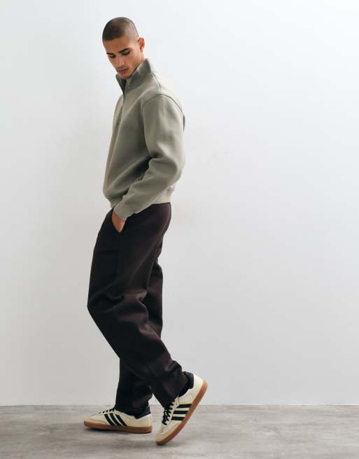 ASOS DESIGN relaxed tapered jogger with silver hardware detail in scuba-style fabric in torte, 2 of 5