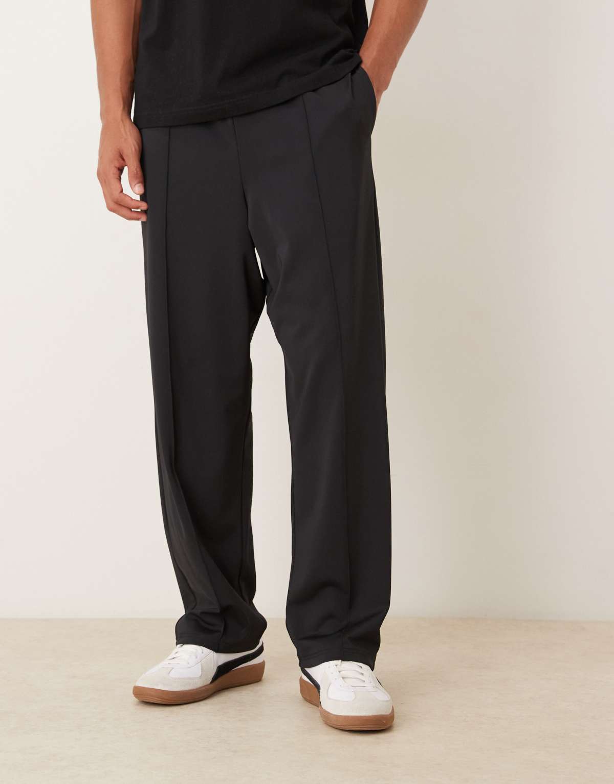 ASOS DESIGN relaxed tapered joggers with pintuck detail in black scuba style fabric