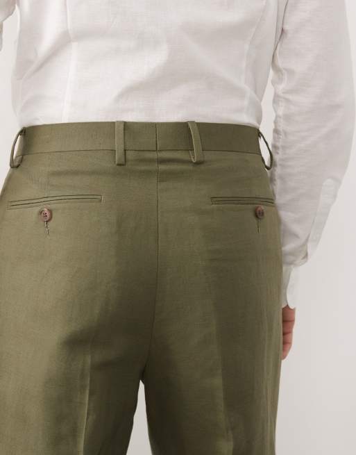 ASOS DESIGN relaxed tapered linen-rich suit pants in dark olive, 4 of 7