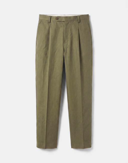 ASOS DESIGN relaxed tapered linen-rich suit pants in dark olive, 6 of 7