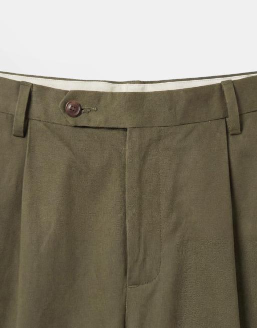 ASOS DESIGN relaxed tapered linen-rich suit pants in dark olive, 9 of 9