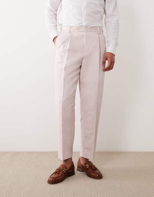 ASOS DESIGN relaxed tapered linen-rich suit pants in pink, 2 of 5