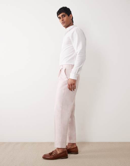 ASOS DESIGN relaxed tapered linen-rich suit pants in pink, 3 of 5