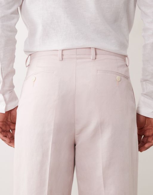 ASOS DESIGN relaxed tapered linen-rich suit pants in pink, 4 of 5