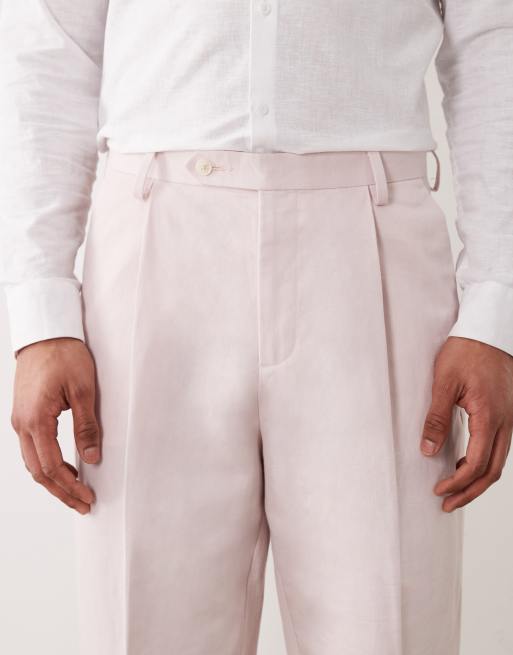 ASOS DESIGN relaxed tapered linen-rich suit pants in pink, 5 of 5