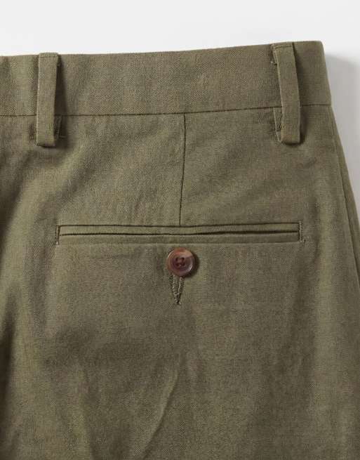ASOS DESIGN relaxed tapered linen rich suit trousers in dark olive, 8 of 9