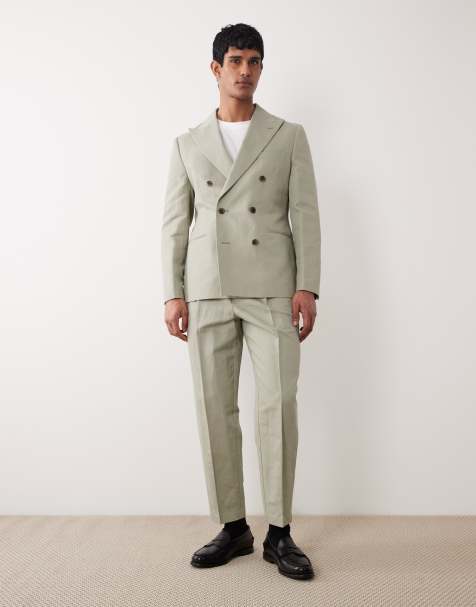 ASOS DESIGN relaxed tapered linen rich suit trousers in khaki - view 1