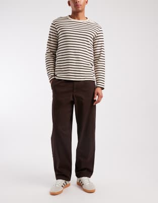 Asos Design Relaxed Tapered Pants In Brown