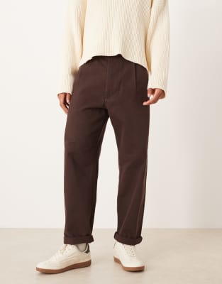 Asos Design Relaxed Tapered Pants In Brown