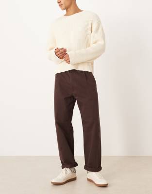 Asos Design Relaxed Tapered Pants In Brown