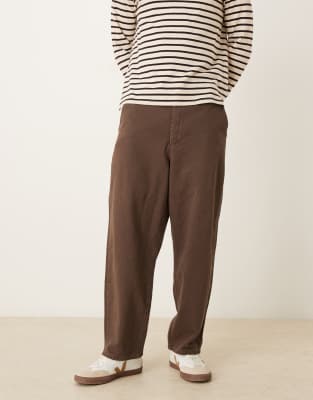 Asos Design Relaxed Tapered Pants In Brown