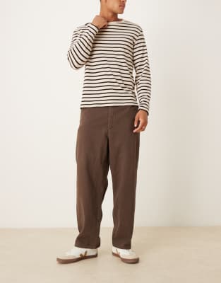 Asos Design Relaxed Tapered Pants In Brown