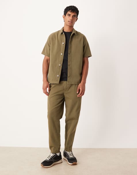 ASOS DESIGN relaxed tapered pants in khaki green - view 1