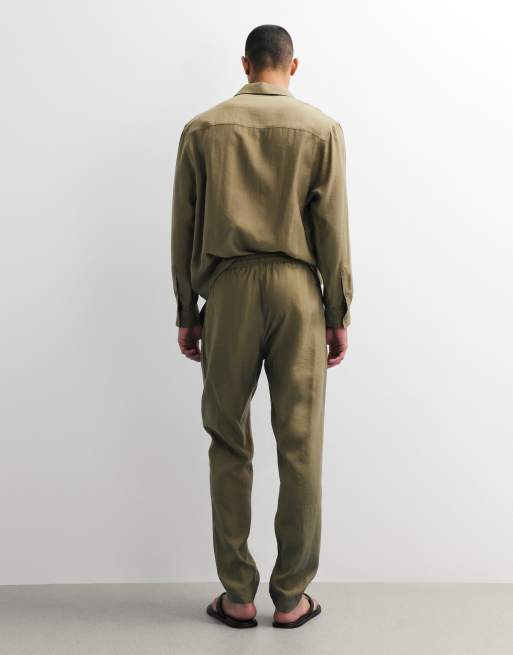 ASOS DESIGN relaxed tapered pants in khaki (part of a set), 3 of 7