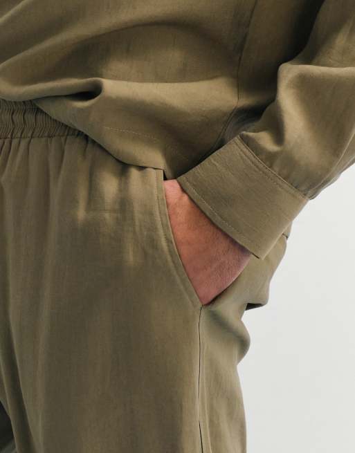 ASOS DESIGN relaxed tapered pants in khaki (part of a set), 4 of 7
