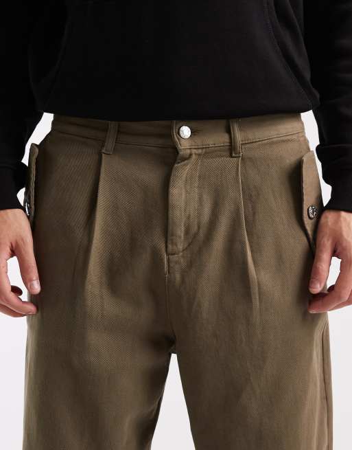 ASOS DESIGN relaxed tapered pants in khaki with pocket detail, 5 of 5