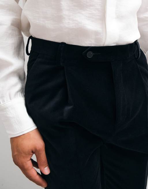 ASOS DESIGN relaxed tapered pleat front suit pants in black cotton velvet, 4 of 10