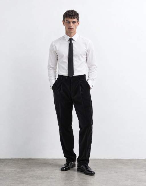ASOS DESIGN relaxed tapered pleat front suit pants in black cotton velvet, 6 of 10