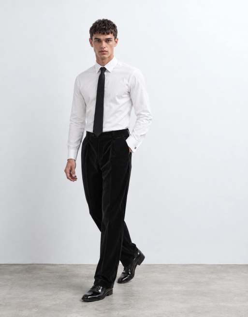 ASOS DESIGN relaxed tapered pleat front suit pants in black cotton velvet, 7 of 10
