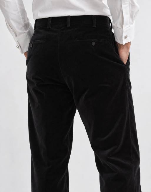 ASOS DESIGN relaxed tapered pleat front suit pants in black cotton velvet, 8 of 10
