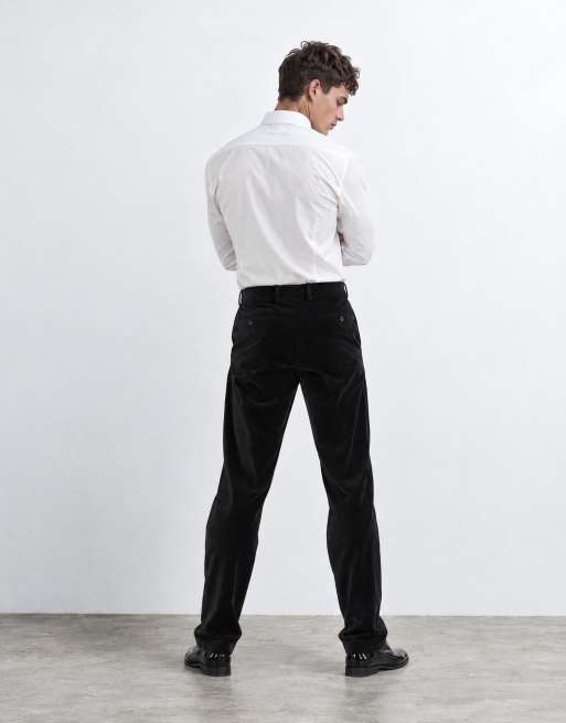 ASOS DESIGN relaxed tapered pleat front suit trousers in black cotton velvet, 10 of 10