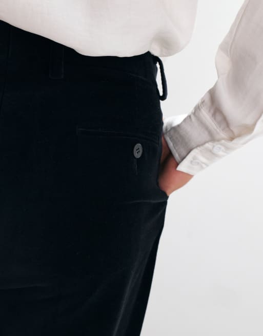 ASOS DESIGN relaxed tapered pleat front suit trousers in black cotton velvet, 2 of 10