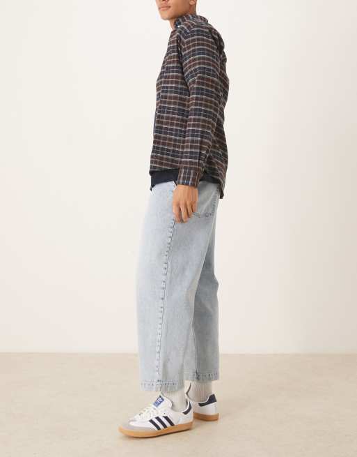ASOS DESIGN relaxed tapered pleated jeans in bleach wash denim, 5 of 5
