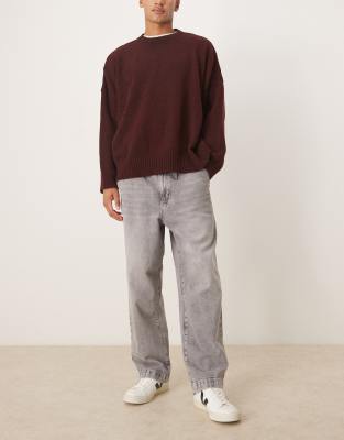 Asos Design Relaxed Tapered Pleated Jeans In Gray