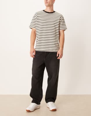Asos Design Relaxed Tapered Pleated Jeans In Brown